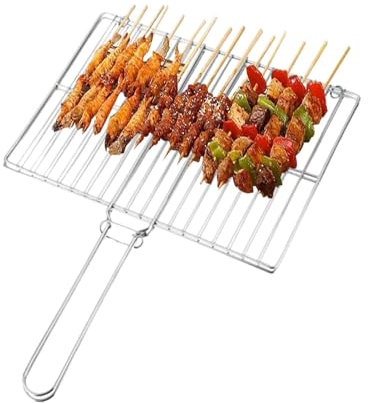 Esncddym Cesta para asar barbacoa, Cesta para parrilla de pescado para barbacoa - Parrilla de pescado de acero inoxidable - Accesorios para asar a la parrilla portátiles rectangulares, cesta ligera