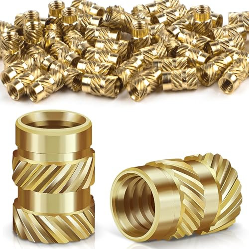 Caianwin 50PCS Thread Insert M2.5 Brass Heat Set Insert for for Plastic and 3D Printing Components - Brass Metric Knurled Nuts