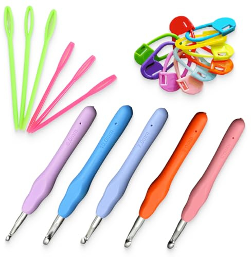 ZKGYUS 15 Pièces Kit de Crochet Tricot, Aiguilles à Tricoter Multicolore 6,5-10,0 mm avec 10 Marqueurs de Point - Design Ergonomique pour Débutants et Professionnels