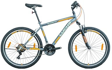 LUCHS Kaku & Titan Mountainbike, MTB Jungen und Herrenfahrrad Vielseitiges Fahrrad mit 24, 26, 27.5 oder 29 und Federgabel (Silber/Orange, 26 Zoll (V-Brake))