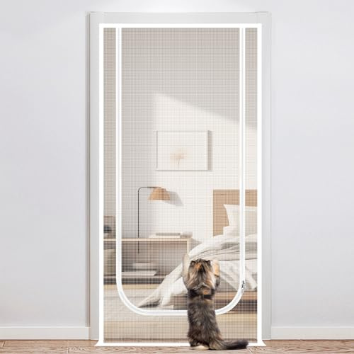 IGXX Zanzariera da Porta con Doppia Cerniera (90x210 cm) - Rete per Gatti, Cani e Zanzare | Adatta a Interni/Esterni: Camera, Cucina, Corridoio