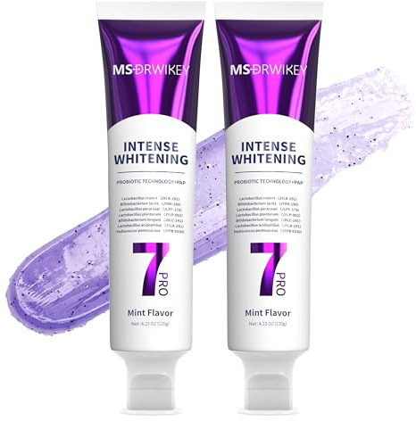 7-Pro Pasta de Dientes Blanqueadora con 7 Probióticos y Microesferas Explosivas – Fórmula de Gel Morado para Blanquear, Refrescar y Fortalecer el Esmalte Dental - 2 x 120g