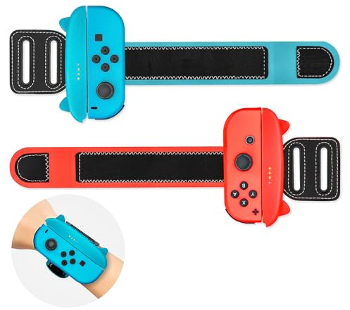 Zorplex 2-pack Justerbara Armband för Nintendo Switch/Switch 2 OLED Joy-Con, Elastiska och Andningsbara Handledsband Kompatibla med Dans- och Fitnessspel 2025–2021, för Vuxna och Barn (Röd & Blå)