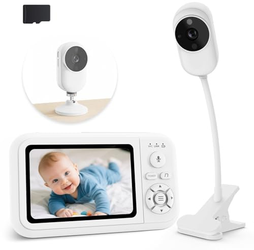 NUOTUN - Cámara de bebé con clip y soporte para cama, 1080P para cámara de bebé, vigilancia sin WiFi, visión nocturna, audio bidireccional, detección de llanto, fácil de instalar 63 (EU)