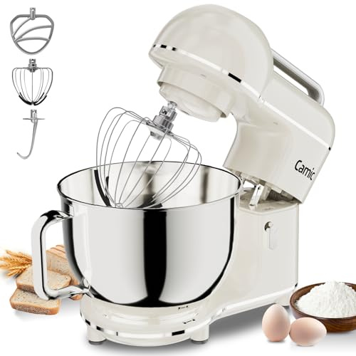 Camic Küchenmaschine - 2000W - Teigmaschine 10 Stufen mit Tragegriff, Edelstahl Rührschüssel (7L), Knetmaschine mit Rührhaken, Knethaken, Schlagbesen und Spritzschutz