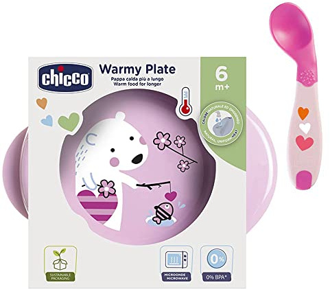 Chicco Kit de démarrage pour nourrissons, assiettes de maintien au chaud, cuillère d'apprentissage coudée, sans BPA