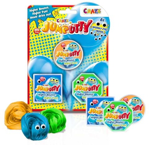 JUMPUTTY Hüpfende Knete Set Bunte Kinderknete Knetmasse 3 x 15 g Jump Knete Springende Modeliermasse Kinderparty Mitgebsel Knete ab 3 Jahre, 3 Farben
