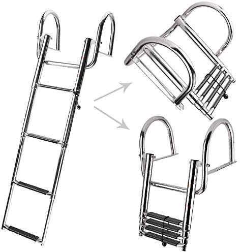 NovelBee 4 Step Inboard Boat Ladder,Stainless Steel Telescoping Step Ladder Folding Dock Ladder for Marine Boat Yacht Swimming Pool