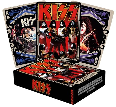 AQUARIUS KISS - Baraja de cartas temática para tus juegos favoritos - Mercancía oficial de KISS - Tamaño de póquer con acabado de lino