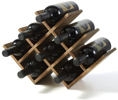 KIRIGEN Wooden 8-Bottle Countertop Wine Rack, 3-Tier, Brown