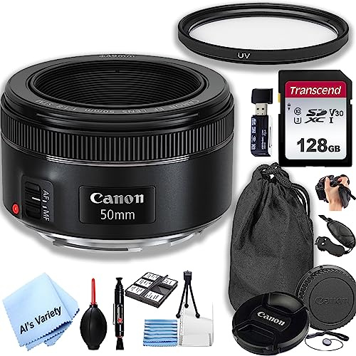 Canon EF 50mm f/1.8 STM Prime Lens +128GB Memory + UV Filter +Lens Pouch +Grip + More (18pc Kit) (Renewed)