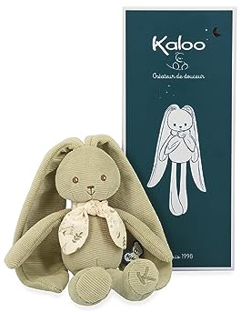 KALOO - Lapinoo - Burattino Coniglio Verde - Piccolo Peluche per Neonati in Velluto a Coste - 25 cm - Materiale Ultra Soffice - Cofanetto Regalo - dalla Nascita, K218014