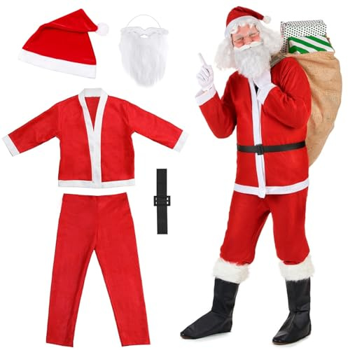 TaimeiMao Disfraz de Papá Noel,Disfraz de Papá Noel Conjunto,Disfraz papa noel adulto,Disfraz de Papá Noel Universalde,Conjunto de Navidad para Fiesta de Navidad,Cosplay,Navidad (Hombre navideño)