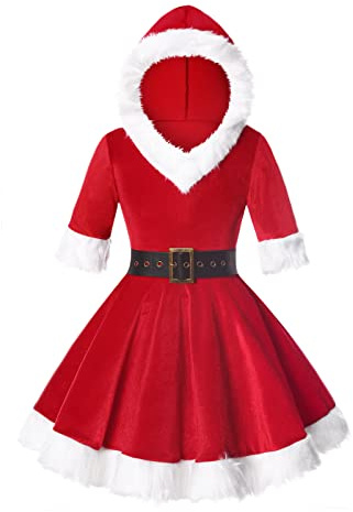 Viyorshop Girls Christmas Santa Costume Girls Mrs Claus Costume Dress Outfit for Kids Xmas Cosplay Party(6-7 Years)