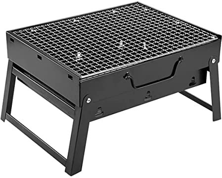 Holzkohlegrill Picknickgrill Holzkohle-BBQ-Grill, Edelstahl-BBQ, Faltbar, Tragbar, Outdoor-Kochen, Camping, Wandern, Picknick Holzkohlegrills Holzkohle Grill (Color : Black, Size : 35x27x20cm)