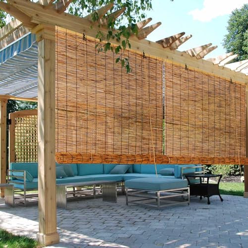 Bamboo Blinds Outdoor Roller Blinds Waterproof 50 55 60 65 70 75 80 85 90 100 105 110 120 125 130 140 150 160 170 180cm Wide Roman Blinds Window Shutters for Kitchen Patio Garden Easy to Install