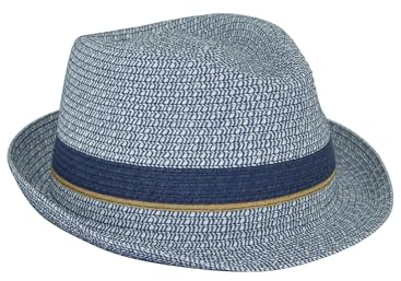 Chums Men's Stylish Straw Trilby with Contrast Trim Lightweight Fedora Hat Classic Style Breathable Material for Comfortable & Stylish Summer Wear Perfect Accessory Navy