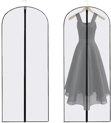 Dress Bags Covers long,2 PCS Dress Covers Garment bags Full Length,Garment Covers Translucent with Zip Waterproof Dustproof Long Dress Bags Covers for Long Dress Shirts Suits Jackets Coats Storage