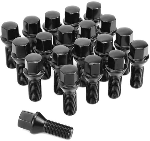 QWORK® 20 Stück M14x1.5, Radschrauben, Radbolzen, Durchmesser 28mm, Kegelbund 60°, Geeignet für Audi BMW,Peugeot, Benz, Citroen, Schwarz
