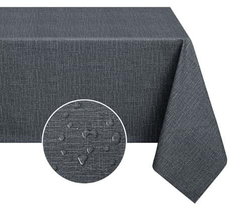 Bordsduk i romantiska stilar 320 x 140 vaxduk 350 GSM utomhus väderbeständig tvättbar PVC vattentät linneutseende trädgårdsdukar för fest camping picknick höst, mörkgrå