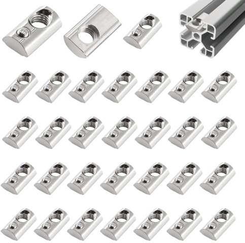 alwaiiz 50 piezas de tuercas con ranura esférica 6, serie 20 M5 de acero al carbono, tuercas deslizantes en T con centrado puente para ranura de extrusión de perfil de aluminio