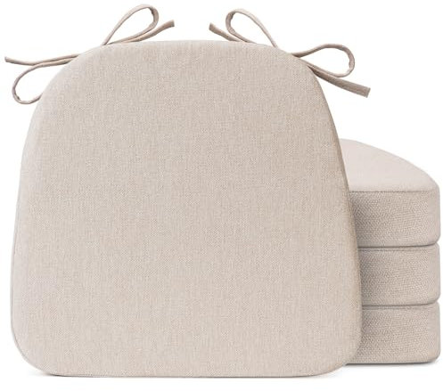 Sunsleek Chair Cushions for Dining Chairs, D-Shaped Seat Cushions with Removable Washable Cover and Ties, Chair Pads for Kitchen, Indoor Dining Room, Patio Chairs, 17'' x 16'', Set of 4, Beige