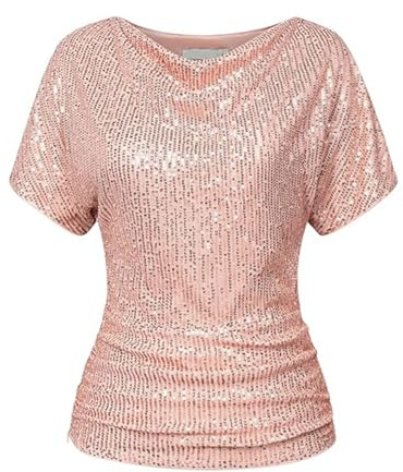 Maglia Donna Elegante Paillette Taglie Forti Scollo a V Elegante Camicia Brillantini Capodanno Con Lustrini Magliette Glitter Cocktail Manica Corta Tops Cerimonia Curvy Per Feste E Serate T Shirt 2025