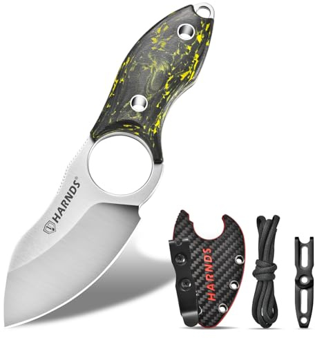 Harnds Feststehendes Messer Klein Neck Knife Full Tang Messer Campingmesser, EDC Messer mit N690 Stahl und Kohlefaser Griff zum Fischen und Häuten, Eggplant
