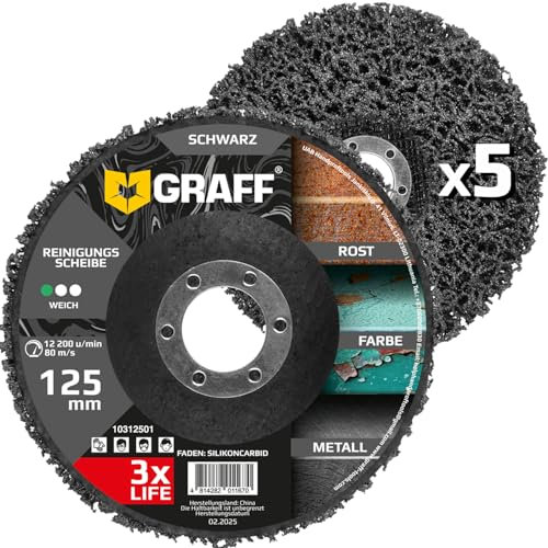Disco per Decapaggio 5 Pezzi - Dischi CSD 125 Vernice Ruggine per Smerigliatrice Angolare - Dischi per la Pulizia Morbide per Metallo Acciaio Inox Acciaio, Vernice - Dischi Abrasivi 125mm GRAFF