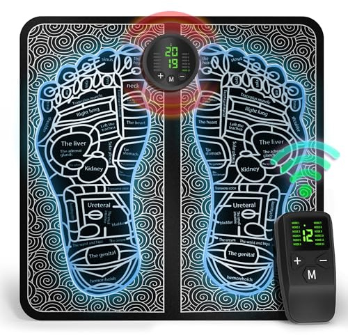 Medcodes fotmassagematta, EMS-fotmassageapparat för blodcirkulation och smärtlindring, vikbar fot- och vadmassageapparat med 8 lägen och 32 intensitetsnivåer djupmuskelaktivering