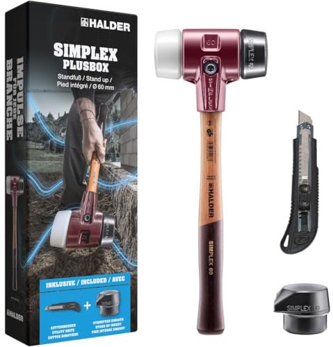 Simplex-Plusbox Starterkit, Simplex-Schonhammer D60, Gummikomposition/Superplastik, mit Tempergussgehäuse sowie je ein Schlageinsatz Gummikomposition mit Standfuss plus Cuttermesser | 3027s027
