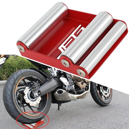 JFG RACING Soporte Rodillo Moto,Soporte Rodillo Limpieza Ruedas para Limpieza de Neumáticos y Lubricación Cadenas Moto Medianas < 220 kg y Ancho de Neumático <180 mm Rojo