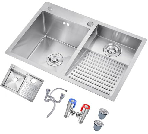 Doppelwaschbecken fürs Badezimmer, Waschbecken mit Waschbrett, praktisches Waschbecken für Badezimmer und Balkon, ohne Wasserhahn (Farbe: Rechts, Größe: 80 x 48 x 22 cm)