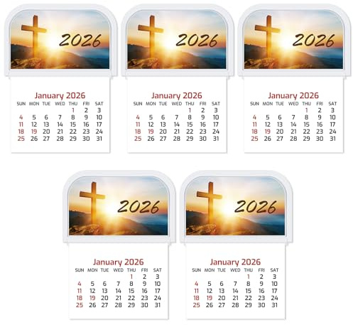 Resurhang 5 Pcs 2026 Mini Stick on Calendar Small Monthly Peel and Stick Adhesive Calendar for Car Wall Business Cards Auto Truck Laptop Fridge Home Office(Cross)