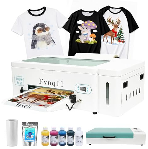 Fynqil A3 L1800 DTF Printer Bundle with Cutter, A3 High-Speed Pink Apparel Transfer Printing Machine with White Ink Circulation Includes Oven,Consumable Software (Remote Installation)