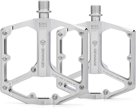 GEWAGE Pedales de Bicicleta de Carretera/montaña - Pedales de Bicicleta de 3 rodamientos - Pedales Planos mecanizados CNC de 9/16” con Clavos Antideslizantes extraíbles
