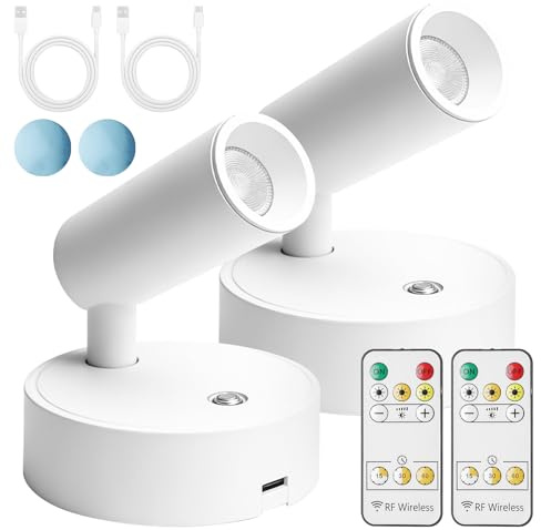 GBKDQQ 2 faretti LED senza fili, lampade da parete a LED con telecomando, lampade per quadri dimmerabili e girevoli, lampada da parete rotante per lavagne, foto, scaffali