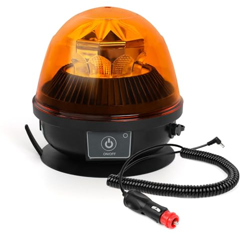 Qiping Rotativo Luz LED estroboscópica, luz intermitente inalámbrica amarilla de 12V/24V con ventosa magnética, luz giratoria LED recargable para tractores, carretillas elevadoras, ECE R65 E9.