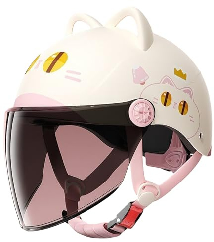 Barnhjälm, Barnhjälm För Scooter Och Flickor 3–12 År, Barnmotorcykelhjälm Med Visir, Justerbar Skateboardhjälm, Lättviktshjälm För Multisport 4,(48-54CM)