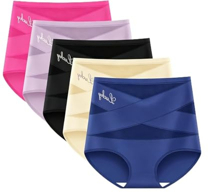 Pawyzie Bengka Culotte Haute Gainante Spécial Post Partum, Taille Haute Ventre Plat Tissu Respirant, Lot de 5 Culottes Gainantes pour Femme (5 Pcs,M)