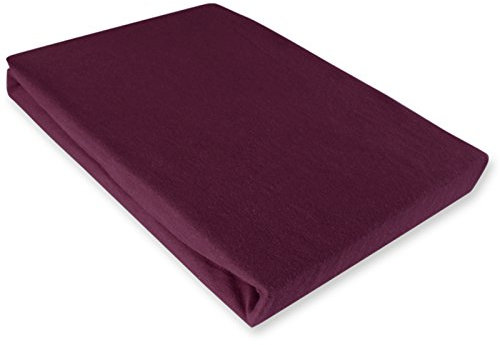 Julido Jersey Spannbettlaken 180-200x200 cm, Betttuch mit Gummizug, Bettlaken Aubergine aus Baumwolle, Oeko-Tex Standard 100