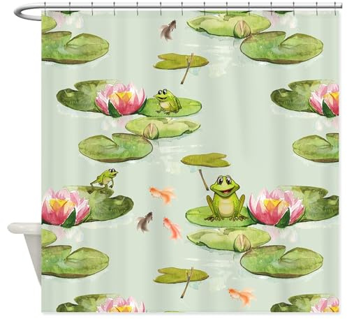 CafePress Watercolor Lily Frog Pond Decorative Fabric Shower Curtain