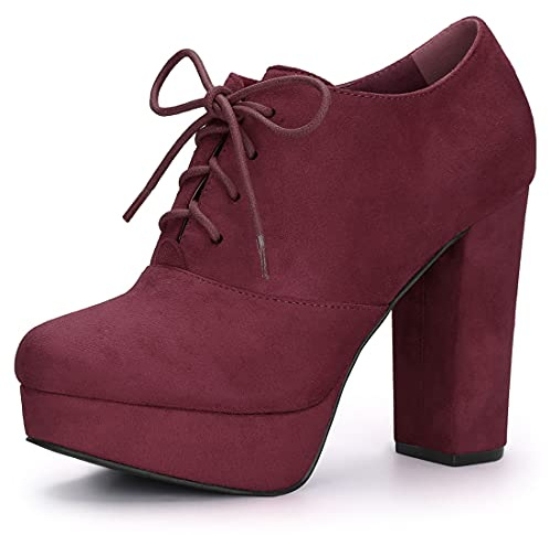 Allegra K Botines de tacón grueso con plataforma para mujer, Burgundy, 39.5 EU