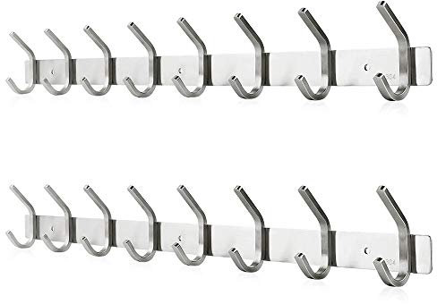 Dripex Coat Hook Rack Wall Mounted 304 Stainless Steel Hanger Heavy Duty Clothes Hat Holder (8 Hooks - 2 Pack)
