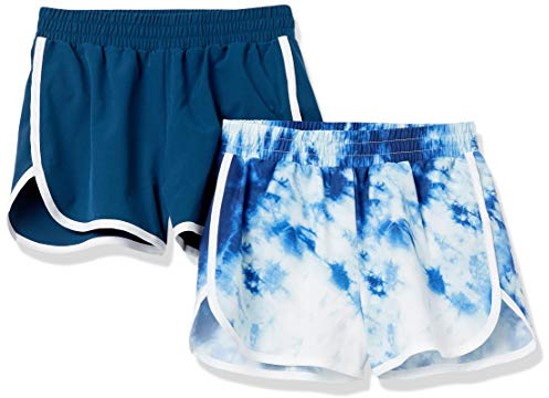 Amazon Essentials Girls' Active Running Shorts, Pack of 2, Navy/Tie Dye, 2 Years