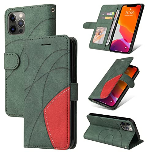 CXTcase Funda para iPhone 12/12 Pro, Funda Flip Premium de Cuero PU, Funda Flip Elegante para iPhone 12 Pro, Funda de Protección, Verde