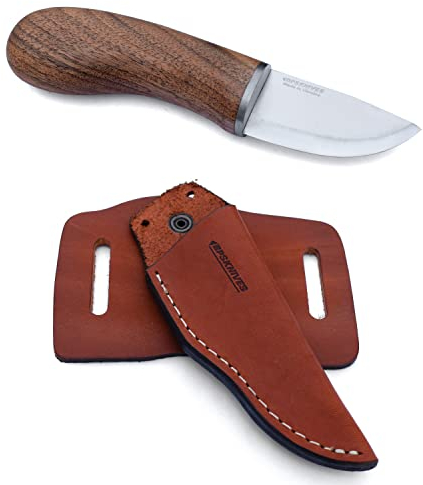 BPS Knives MK1S - Pilzmesser - Scharfes Edelstahlmesser - Kleines Taschenmesser - Mini Pflückmesser - Feststehendes Messer zum Pilzesammeln mit Lederscheide