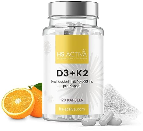 HS ACTIVA Vitamin D3 K2 Hochdosiert - Vitamin D3 10000 IE für 1200 Tage - D3 K2 Kapseln Hochdosiert aus Deutschland - Vitamin D K2 Vegan ohne Zusätze - K2 D3 - Vitamin D Hochdosiert - 120 Kapseln
