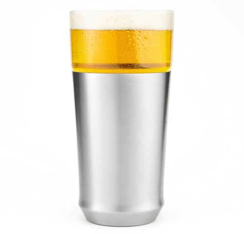 Elevated Craft Hybrid Vacuum Insulated Stainless Steel Base with Removable Pint Glass Insert, Ideal Insulation for Beers & Cold Beverages with Built-in Bottle Opener, Durable & Stylish, Steel (16 oz)