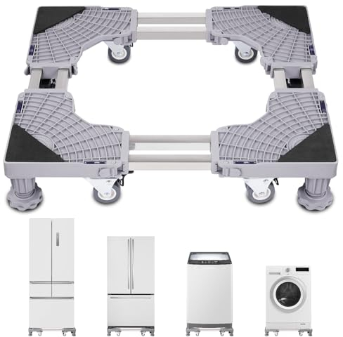 Teodute Waschmaschinen Sockel Untergestell mit 4 Füßen+8 Räder, Verstellbare Waschmaschinensockel Bärenlast 500kg für Waschwaschine,Kühlschrank und Trockner (Einstellbare 50-69 cm)